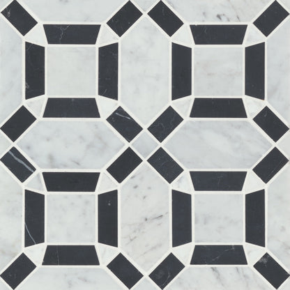Bedrosians Matisse Mosaic 1 Marble 11.25" x 11.25" White Carrara & Nero Marquina