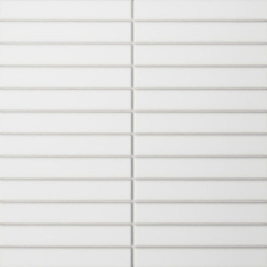 Bedrosians Le Cafe 1" x 6" Straight Stack Mosaic Matte  White