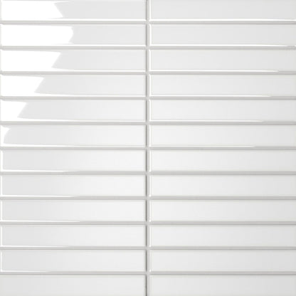 Bedrosians Le Cafe 1" x 6" Straight Stack Mosaic Glossy  White