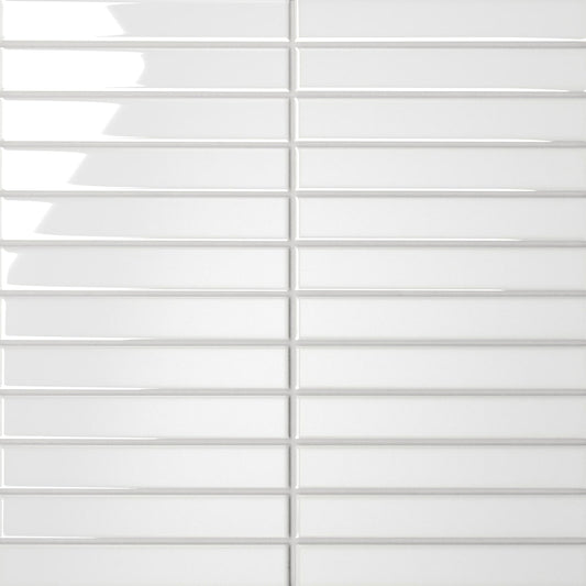 Bedrosians Le Cafe 1" x 6" Straight Stack Mosaic Glossy  White