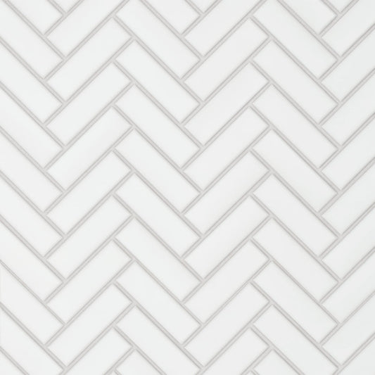Bedrosians Le Cafe 1" x 3" Herringbone Mosaic Matte White