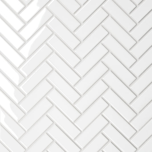 Bedrosians Le Cafe 1" x 3" Herringbone Mosaic Glossy White