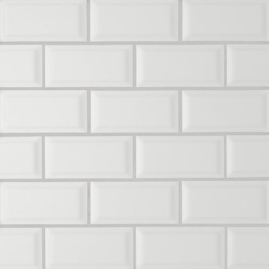 Bedrosians Le Cafe 2" x 4" Bevel Off Set Mesh Mount Mosaic Matte White