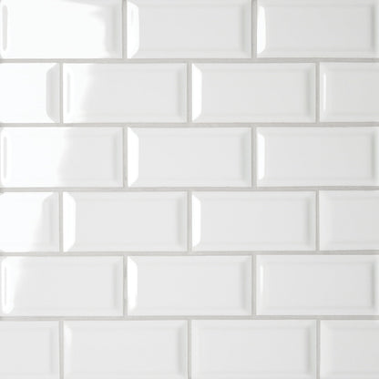 Bedrosians Le Cafe 2" x 4" Bevel Off Set Mesh Mount Mosaic Glossy White