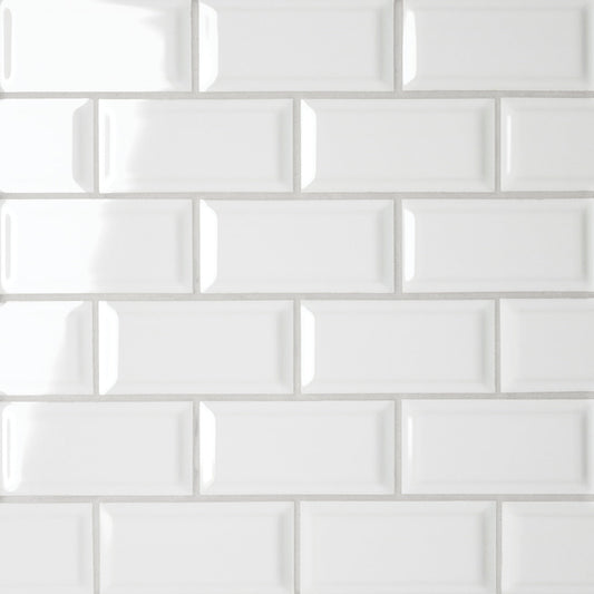 Bedrosians Le Cafe 2" x 4" Bevel Off Set Mesh Mount Mosaic Glossy White