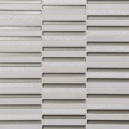 Bedrosians Kaikos 11.75" X 12" Stacked Glass / Stone Mosaic Gray & Oriental White
