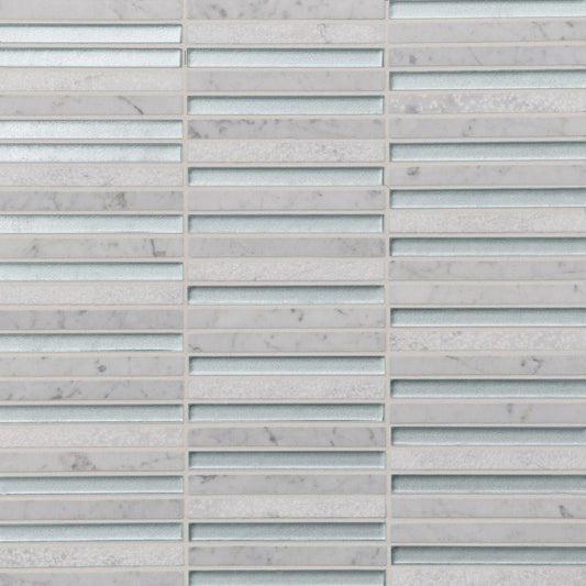 Bedrosians Kaikos 11.75" X 12" Stacked Glass / Stone Mosaic Blue & White Carrara