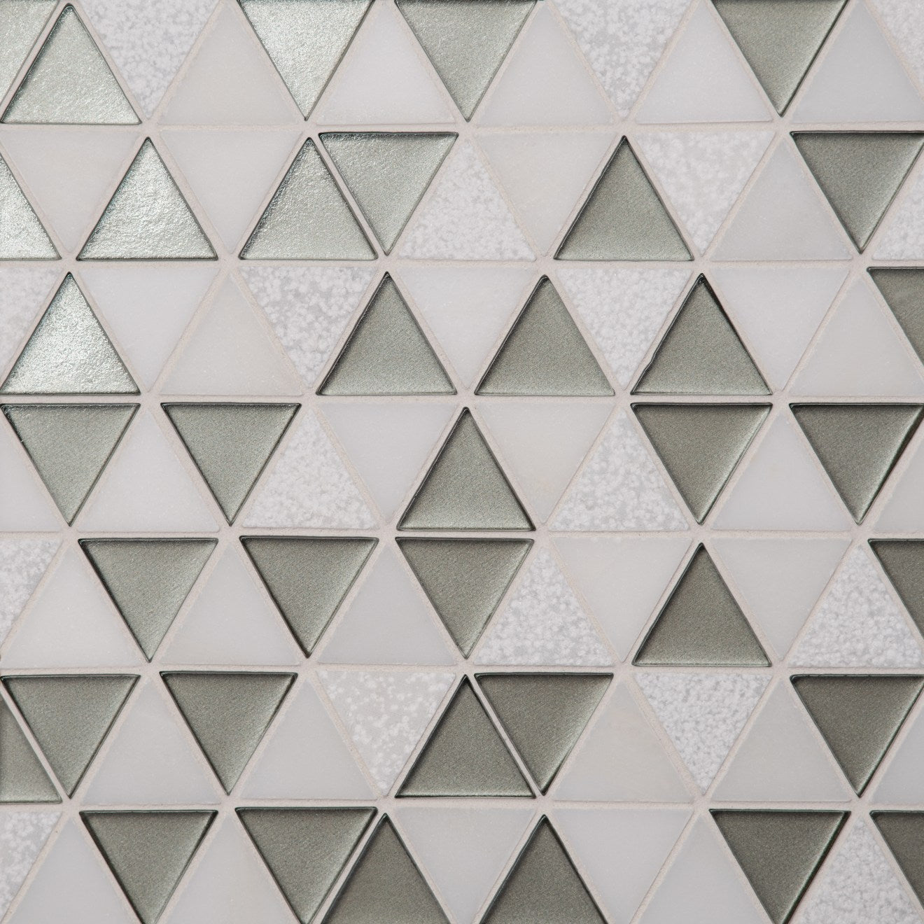 Bedrosians Kaikos 9.5" X 10" Triangle Glass/Stone Mosaic Gray & Oriental White