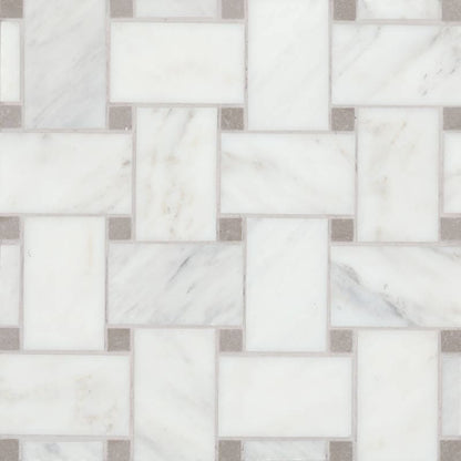 Bedrosians Marble 11.22"x11.22" Jumbo Basket Weave Mosaics Honed Oriental White / Cinder Grey Dot