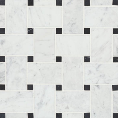 Bedrosians Marble 11.22"x11.22" Jumbo Basket Weave Mosaics Honed White Carrara / Absolute Black Dot