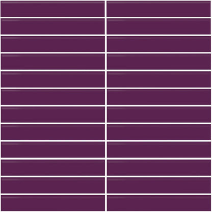 Daltile Color Wheel Mosaic 12'' X 10'' Straight 1'' X 6'' Glossy Plum Crazy