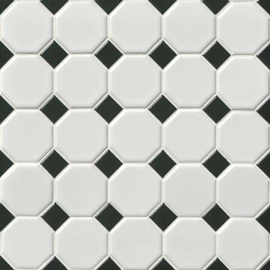 Tile Shop Octagon 2 1/4" Matte White/Black