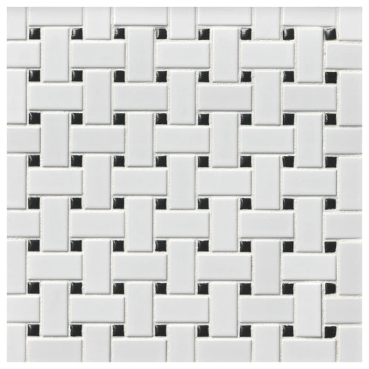 Tile Shop Basketweave Mosaic 12" x 12" Matte White/Black