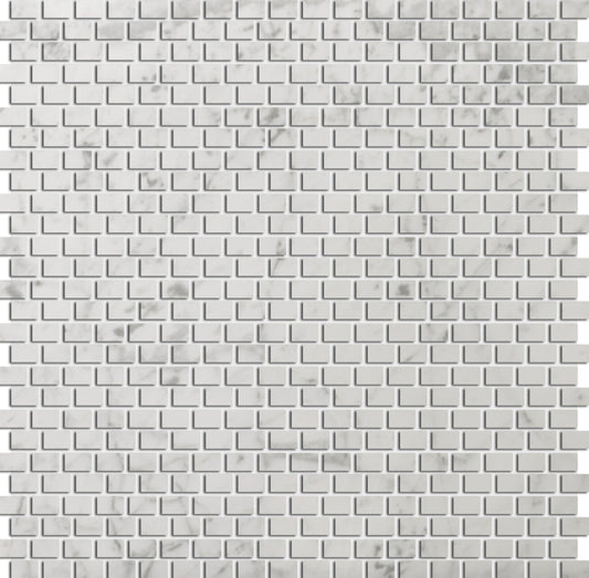 Emser Bianco 12"x12" Off-set Mosaic 0.5"x1" Marble Bianco Giaio