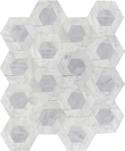 Emser Bizou 11"x13" Damask Mosaic Polished White/Gray