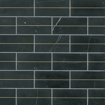 Bedrosians Ferrara Decorative Tile W-Brass 3" x 6" Nero