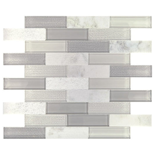 Daltile SimplyStick Mosaix 12" X 12" Brick Joint Mix Daphne White and glass Blend