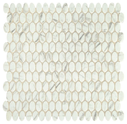 Daltile Fanfare Statuette 12" X 12" Oval Mosaic Venetian White