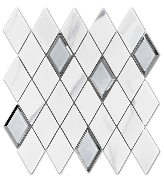 Emser L'Amour 12"x12" Diamond Mosaic 2"x4" White