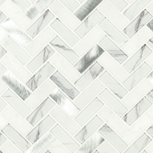 MS International Decorative Mosaic 12" x 12" Herringbone 1" x 3" Bytle Bianco