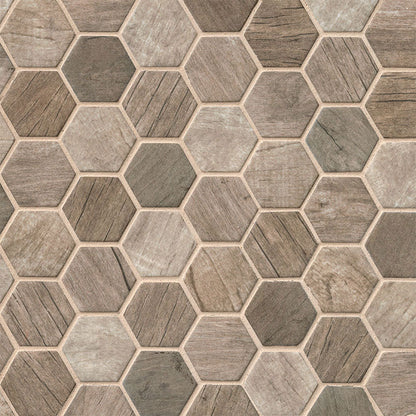 MS International Decorative Mosaic 12" x 12" Hexagon 2" Driftwood