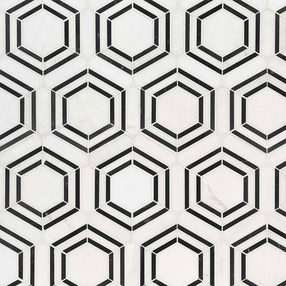 MS International Decorative Mosaic 12" x 12" Geometric Georama Nero