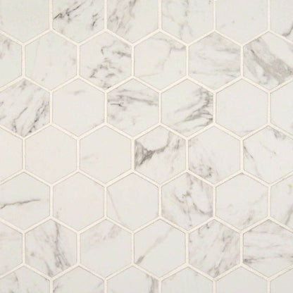 MS International Pietra 2" x 2" Mosaic Hexagon Carrara