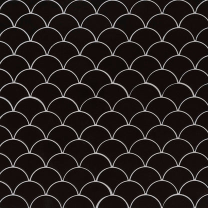MS International Domino 12" x 12" Scallop Glossy Black