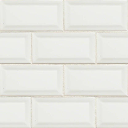 MS International Domino 12" x 12" Beveled 3" x 6" Glossy White