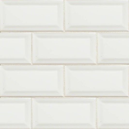 MS International Domino 12" x 12" Beveled 3" x 6" Glossy White
