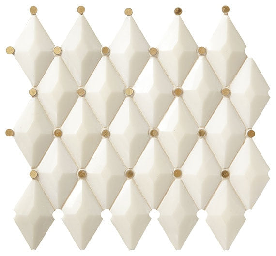 Marazzi Castellina Stone Mosaic 13" X 12" Harlequin White And Brass
