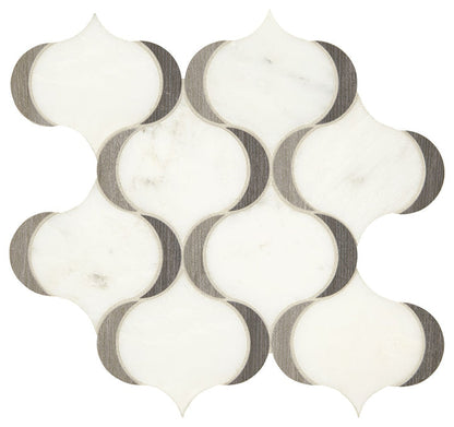 Marazzi Castellina Stone Mosaic 14" X 14" Modern Arabesque White And Midnight Gray