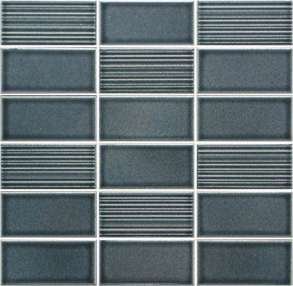 Emser Nagara 11"x11" Stacked Mosaic1.8"X3.75" Polished Navy