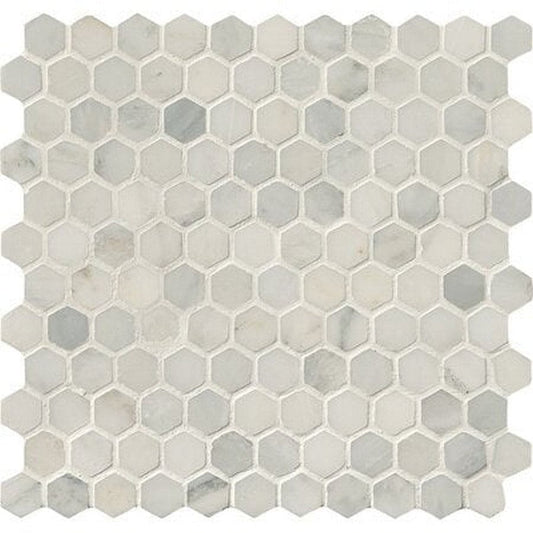 MS International Natural Stone Marble 12" x 12" Hexagon 1" Mosaic Arabescato Carrara