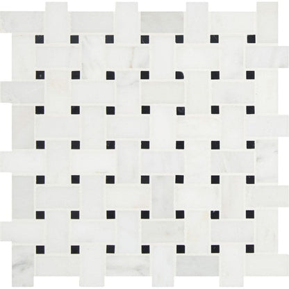 MS International Natural Stone Marble 12" x 12" Basketweave Mosaic  Arabescato Carrara