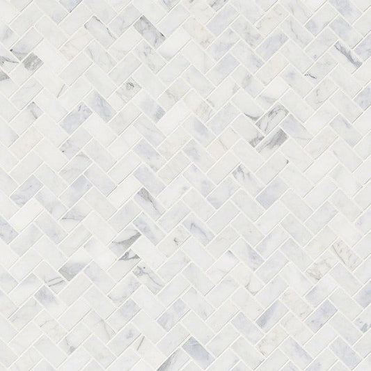 MS International Natural Stone Marble 12" x 12" Herringbone Mosaic Calacatta Cressa