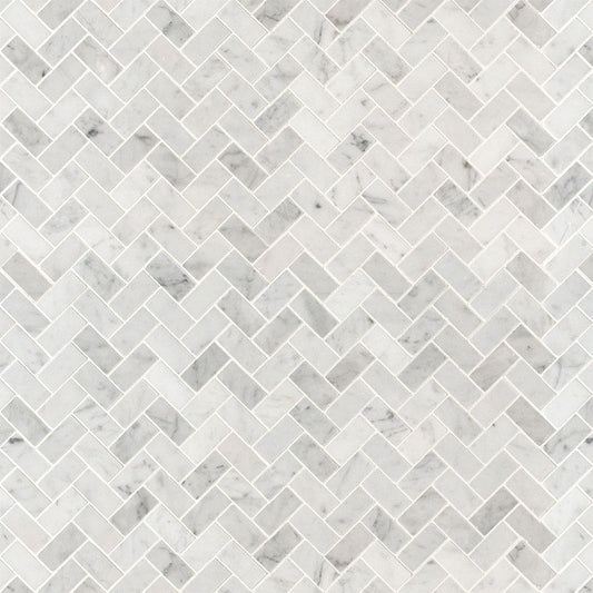 MS International Natural Stone Marble 12" x 12" Herringbone 1" x 2" Mosaic Carrara White