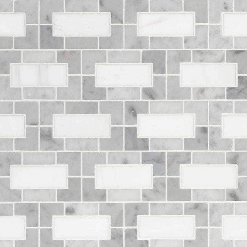 MS International Natural Stone Marble 12" x 12" Mosaic Bianco Dolomite Lynx 