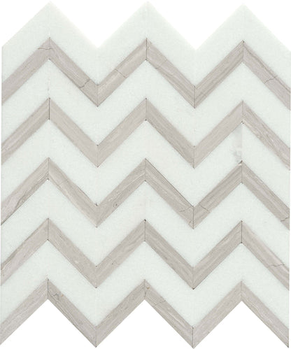 Emser Bizou 12"x13" Chevron Mosaic Polished White/Cream