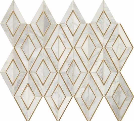 Daltile Lavaliere 12" X 10" Diamond Mosaic Polished First Snow Elegance/Brass