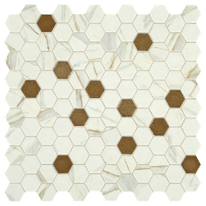 Daltile Uptown Glass 11" X 12" Hexagon Mosaic 1" Mixed Posh Chiffon