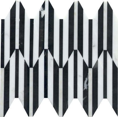 Emser Bizou 10"x12" Peak Mosaic 0.57"X5" Polished White/black
