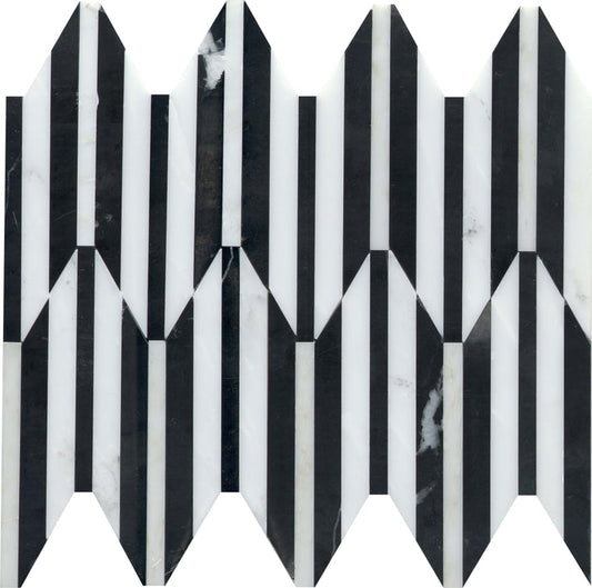 Emser Bizou 10"x12" Peak Mosaic 0.57"X5" Polished White/black