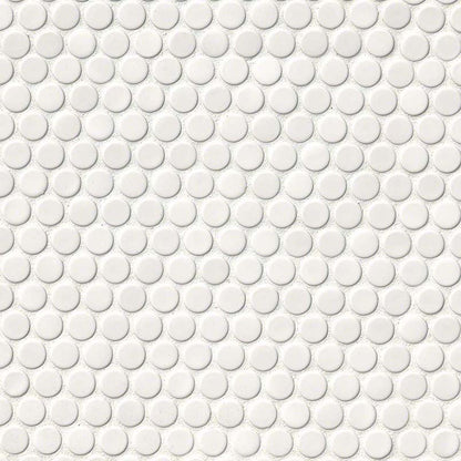 MS International Domino 12" x 12" Penny Round GLossy Bianco