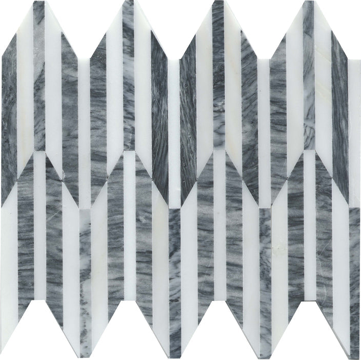 Emser Bizou 10"x12" Peak Mosaic 0.57"X5" Polished White/Gray
