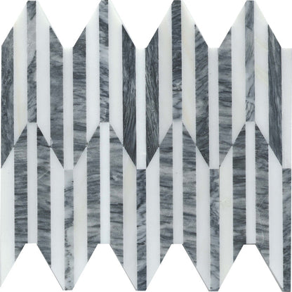 Emser Bizou 10"x12" Peak Mosaic 0.57"X5" Polished White/Gray