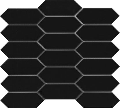 Emser Catch 11"x13" Picket Mosaic 2"x5" Polished Black