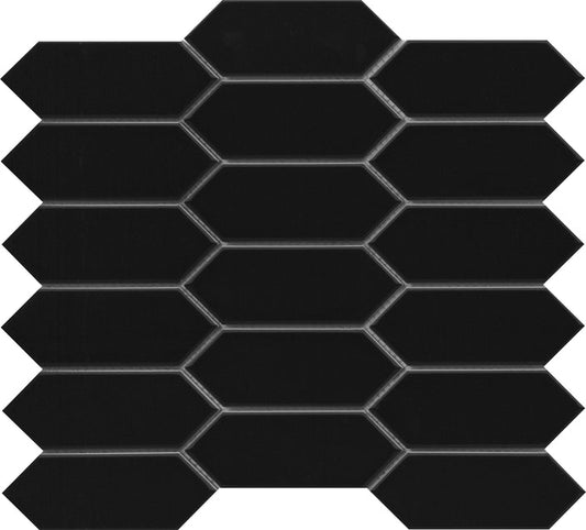 Emser Catch 11"x13" Picket Mosaic 2"x5" Polished Black